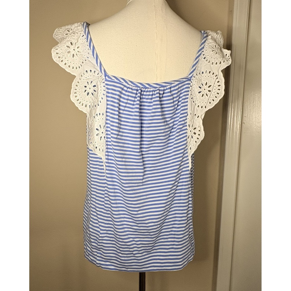 Vineyard Vines Women Small Eyelet Flutter Sleeves Blue & White Striped Top Flowy - Picture 6 of 10
